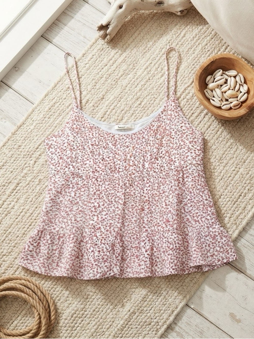 BECOOL Dusty Rose Ditsy Floral Spaghetti Strap Babydoll Cami Top